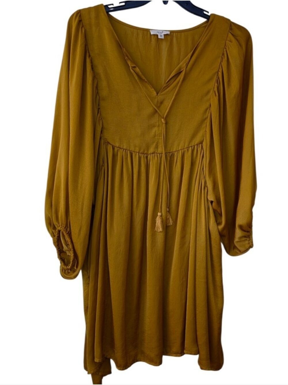 Easel Los Angeles Dress Large Hot Mustard 3/4 Sleeve - Picture 2 of 7
